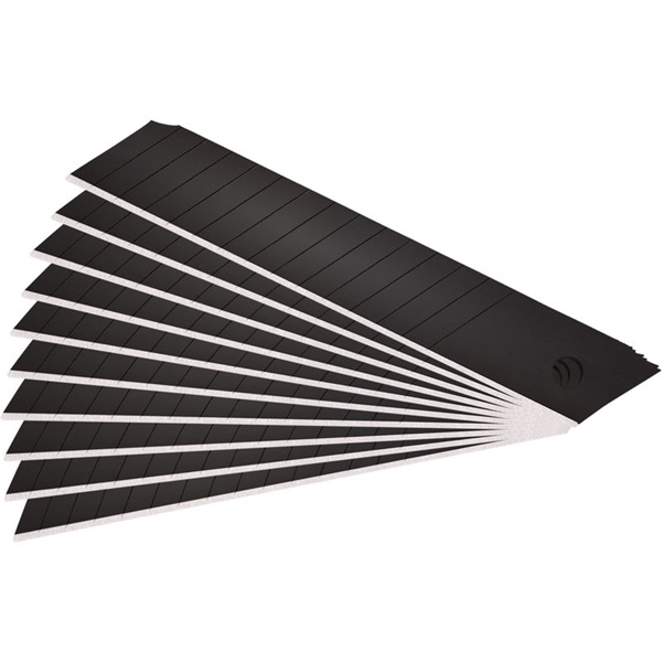 pótpenge 10 db, fekete, tripla vágóéllel; 18×100×0,7mm, SK2 acél, HRC > 67,  tripla vágóéllel, lézeres élezés