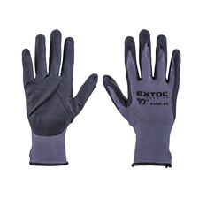 Kötött kesztyű nylon-Spandex, varrat nélküli, méret: 10` nitrilbe mártott teny. és ujjhegy, gumírozott mandzsetta