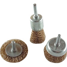 drótcsiszoló körkefe fazékkefe készlet; O 6mm-es csap, fúróba fogható, rezezett, max. 4500 ford/perc