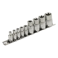 dugófej klt., E-TORX; 1/4″×5db (E5-E6-E7-E8-E10), 1/2″×4db, (E12-E14-E16-E18), tartó sínen