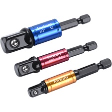 dugókulcs adapter készlet 3db-os; 1/4" - 3/8" - 1/2" dugófejekhez, fúrógépbe befogás: 1/4" hatszög, S2 acél