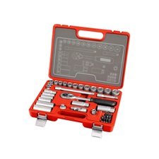 dugókulcs klt., CV., racsnis 45fog ; 3/8″, 39db, normál(8-22mm) és hosszú(8-19mm) dugófejek, gyertyakulcs 16&21mm, 11 bi