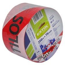jelölő szalag, piros-fehér; 75mm×250m, polietilén „BELÉPNI TILOS” felirattal, (kordonszalag)