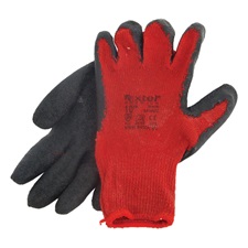 kötött kesztyű, pamut, vörös, méret: 10`,  latexbe mártott, csúszásgátló tenyér