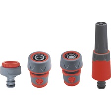 locsoló alap szett, 3/4″ tömlőhöz; 4 db (1db szórófej, 2 db gyorscsatlakozó, 1 db kuplung csatlakozó 1/2″-3/4″)