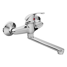 mosogató-mosdó csaptelep 35mm kerámia betét, falra szerelhető, fényes, egyenes, 20cm hosszú