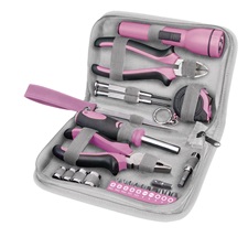 szerszámkészlet, 23db, 1/4″; Extol Lady, rózsaszín, 4 dugófej (6-12mm), fogók, csavarhúzó markolat, mérőszalag, BIT-ek