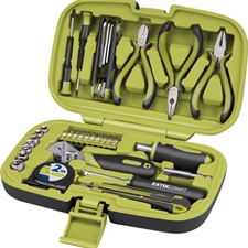 szerszámkészlet, 35db, 1/4″ CV; 7 dugófej (5-11mm), áll.villáskulcs, fogók,órás csavarhúzók, imbuszkulcs,kés, mérőszalag