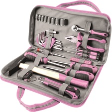 szerszámkészlet, 39db, 1/4″; Extol Lady, rózsaszín, 8 dugófej (5-14mm), fogó, csavarhúzók, kalapács, BIT-ek