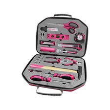 szerszámkészlet, 47db, 1/4″; Extol Lady, rózsaszín, 8 dugófej (5-14mm), fogó, csavarhúzók, kalapács, BIT-ek, vízmérték